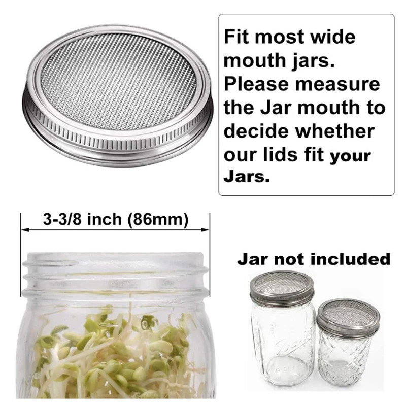 Seed Sprouter Germination Cover Stainless Steel Mesh Screen Strainers Filter Sprouter Mason Canning Jars Sprouting Lid Grow Cap