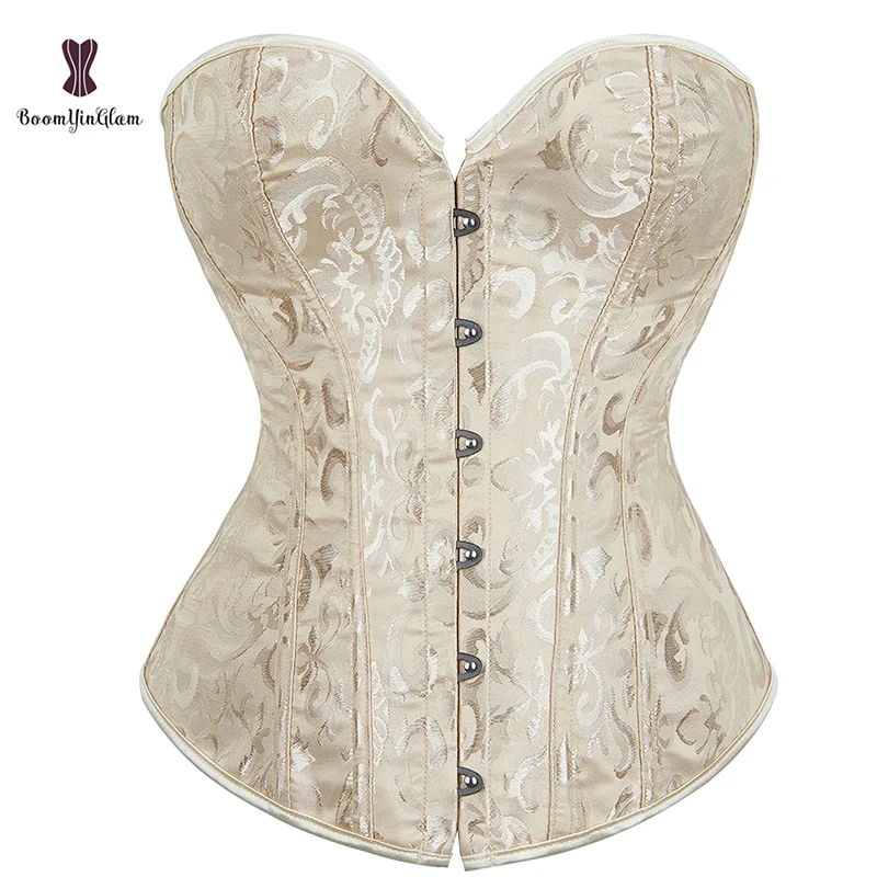 Pink Blue Apricot Brown Red Christmas Outfits Fashion Clothes Jacquard Corselet Floral Lace Up Boned Corset Bustier For Woman