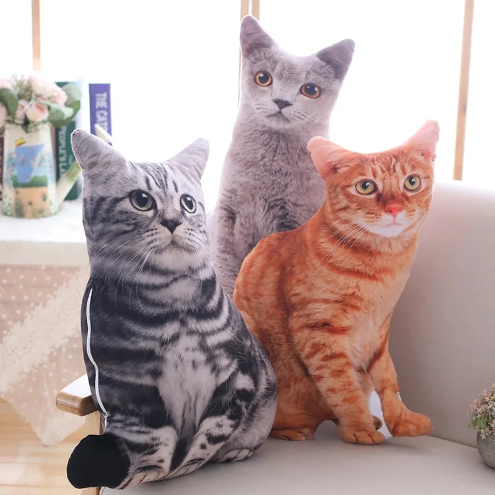 Plush Realistic 3D Cat Doll Soft Cartoon Simulation Cat Plushie Pillow Stuffed Kawaii Plush Animals Toy Cushion for Kids Girls