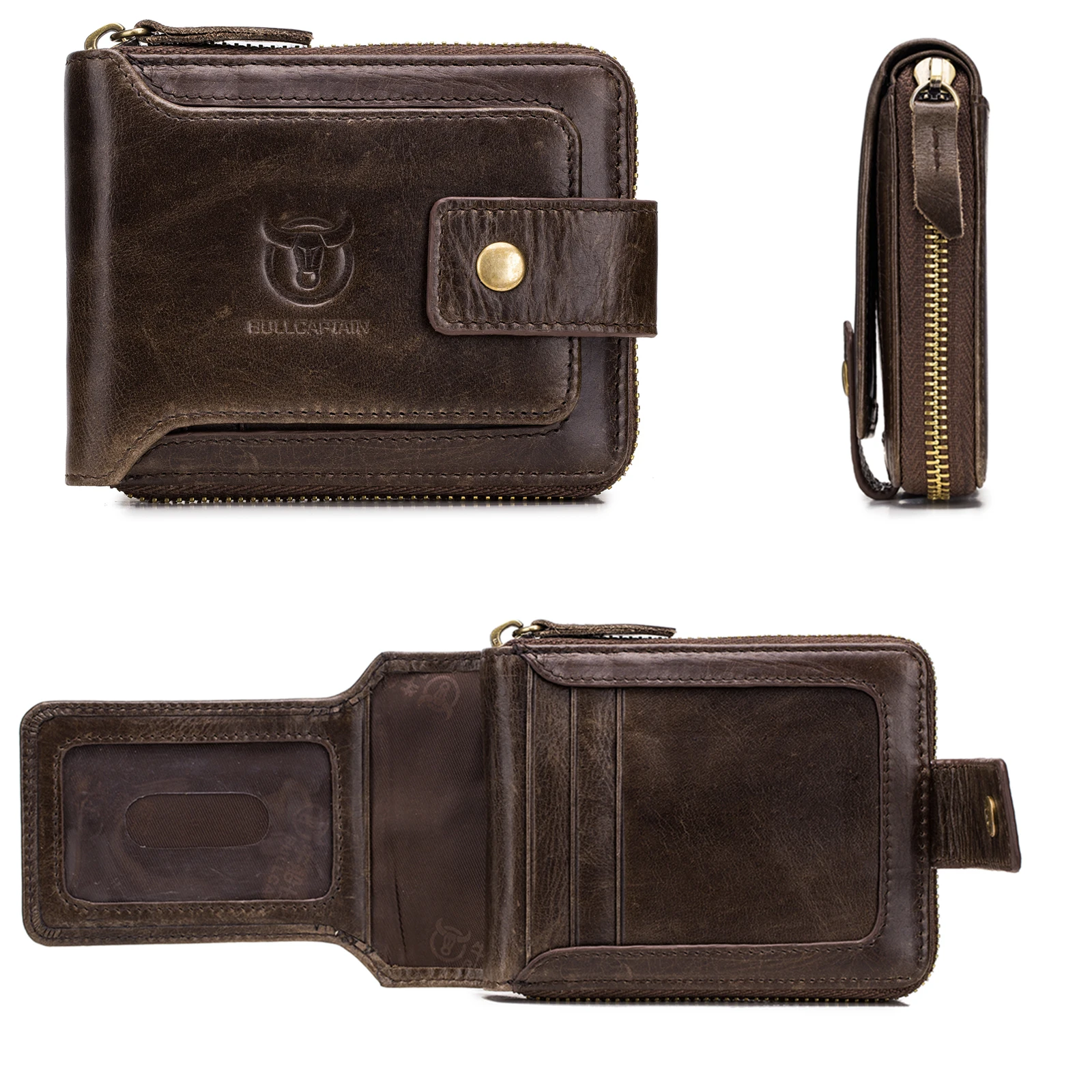 الرجال محفظة جلدية حقيقية تتفاعل حجب أكياس بطاقة سعة كبيرة سستة محفظة نسائية للعملات المعدنية حقيبة التخزين متعددة الوظائف #5