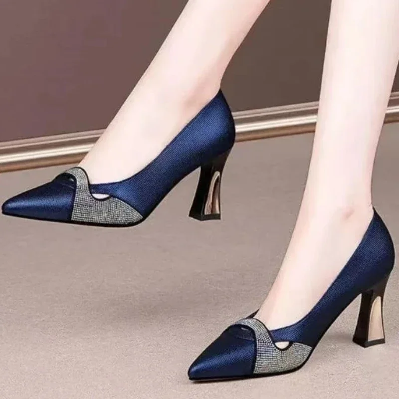 Shoes for Women 2023 Fashion Spring and Autumn Women\'s Pumps Solid Color Sequins Pointed Toe Shallow Mouth Zapatillas De Mujer