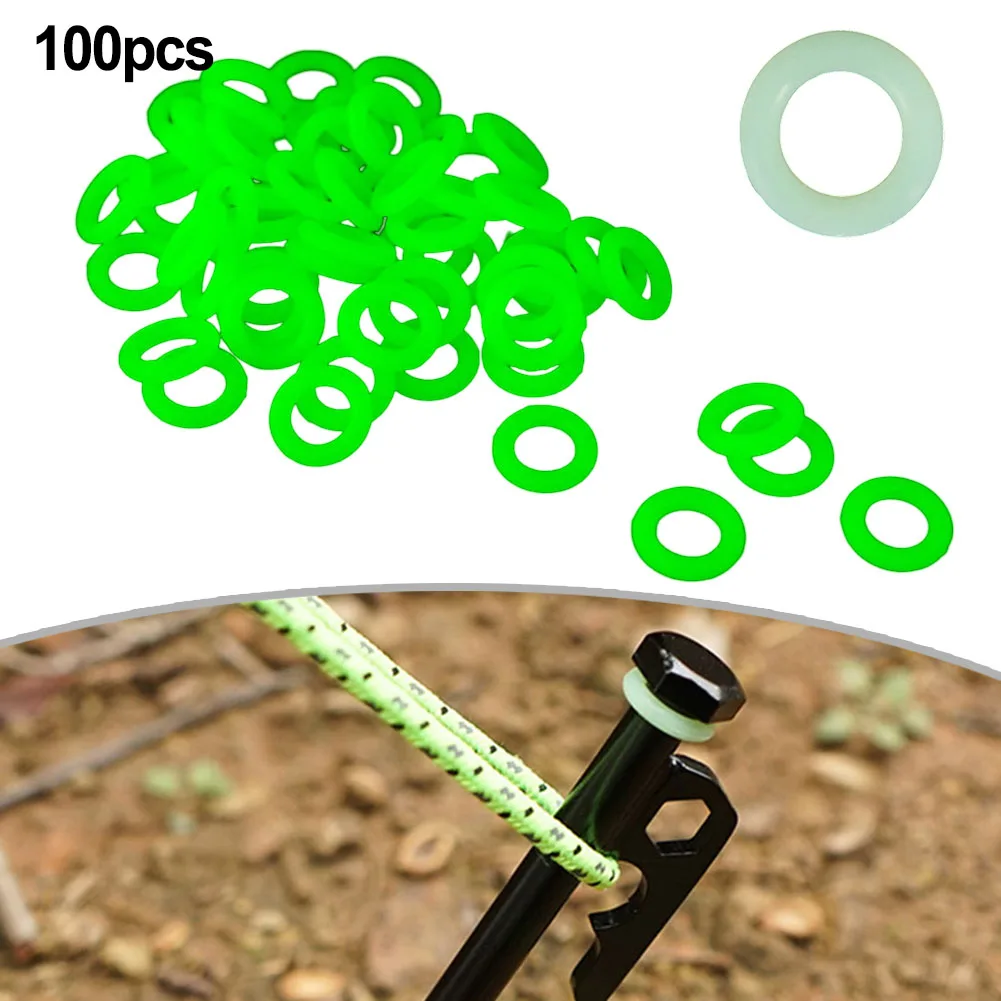 

100PCS Fluorescent Silicone Tent Nail Ring Luminous O-shaped Fishing Rod Rings Night Light Outdoor Camping Tents Accessories