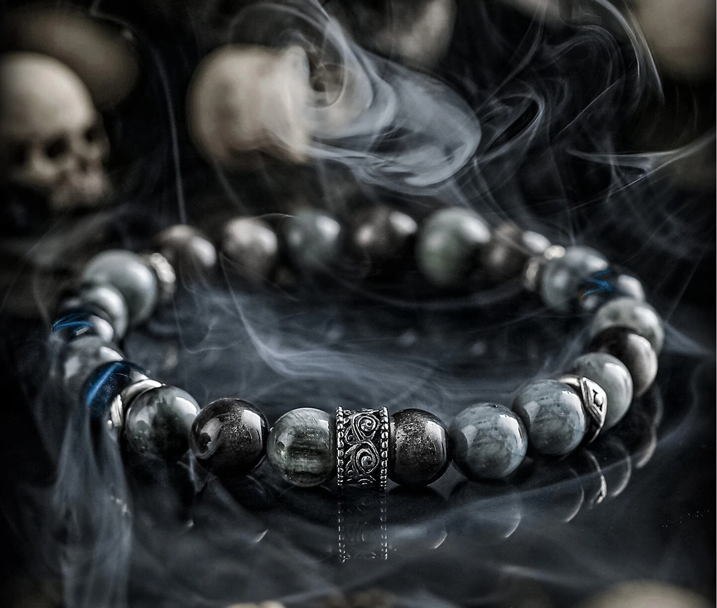 [Ruling] Silver Obsidian Bracelet Men's Premium Hawkeye Bracelet Beads Niche Retro Blue Tiger's Eye Stone
