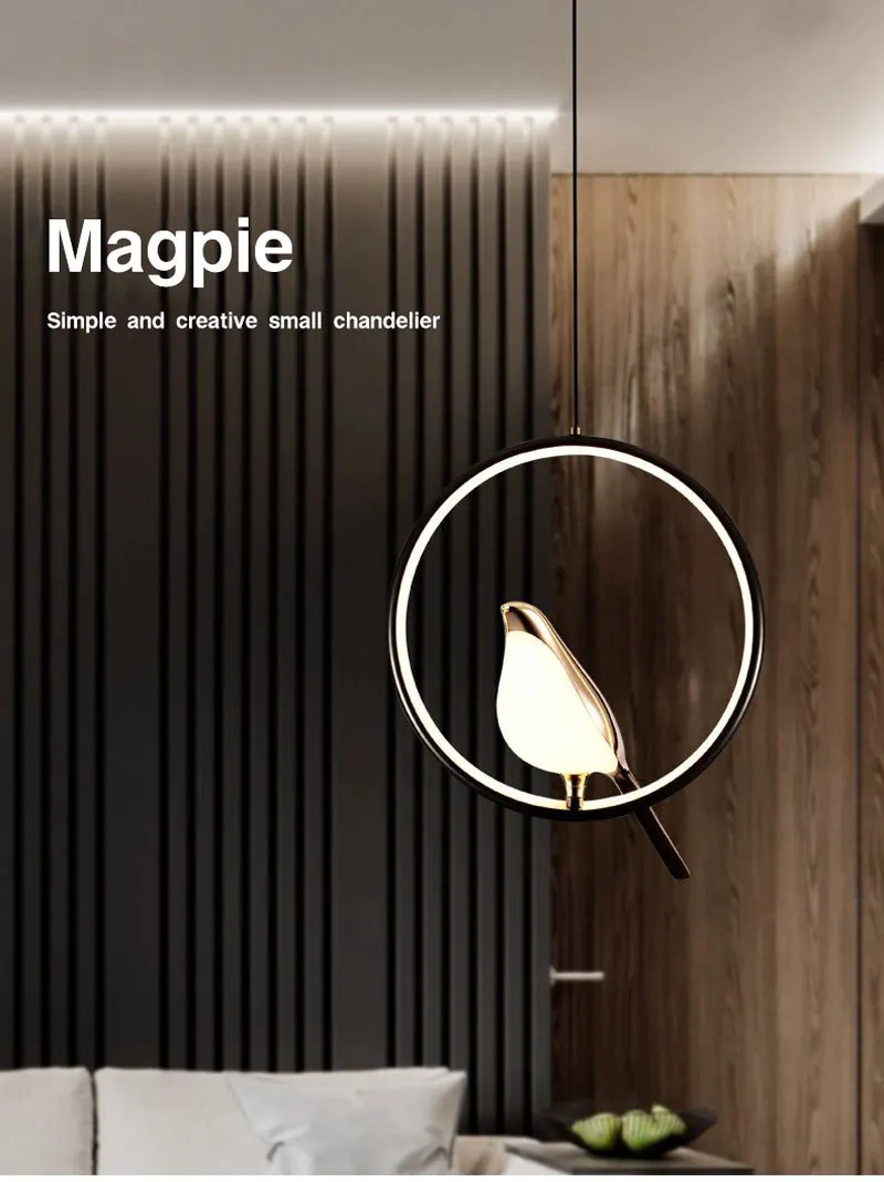 Nordic Elster Vogel LED Kabel Anhänger Lampen für Nacht Schlafzimmer Innen Schwarz Silber Hängen Lichter Kronleuchter Lampe Hause AC85-265V – Detail 4