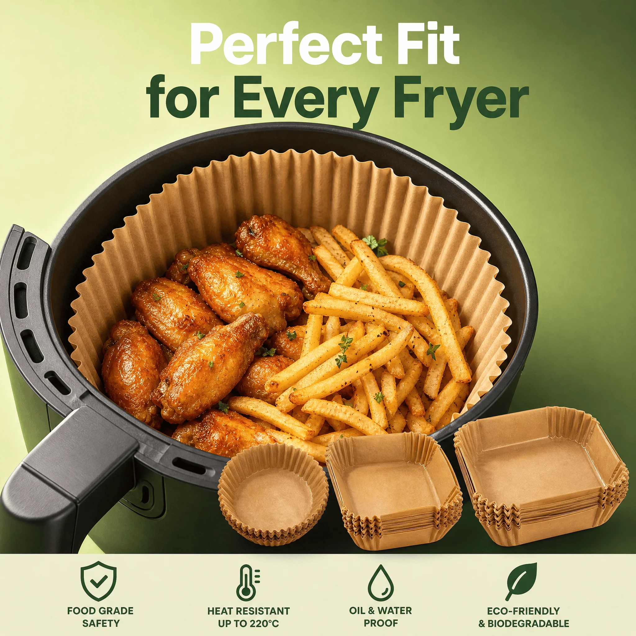 Air Fryer Disposable Paper Liner, Non-Stick Oil Proof Airfryer Parchment Paper, Square Round Rectangular Shapes Baking Paper Liners for Air Fryer Cooking Roasting