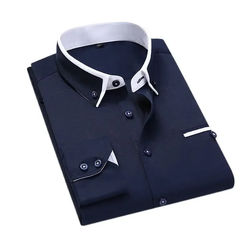 8XL Men Spring Autumn Business Dress Shirt Male Slim Fit Casual Long Sleeve Shirt High Quality Hombre Clothes Tops Black White