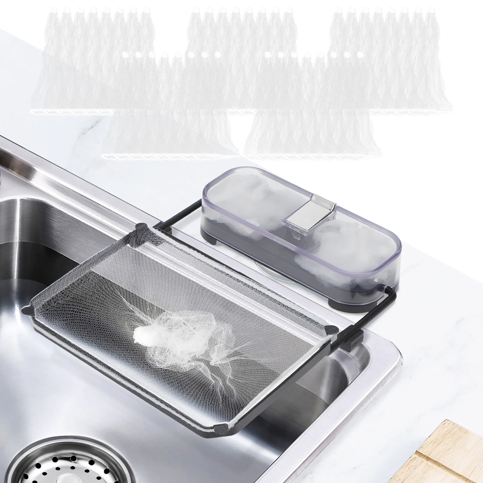

Sink Filter Holder Kitchen Pipe Strainer Mesh Basket Food Catcher Drain Suction Cup Corner Strainer Net Foldable Storage