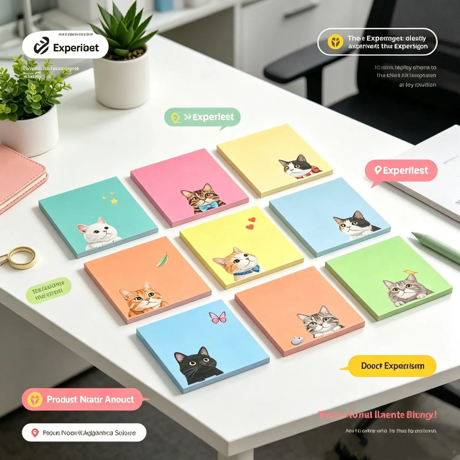 50 Macarons Cat Post-it Notes, Random Patterns, High Aesthetic Value, Suitable for Decorating Students' Books and Office Notes