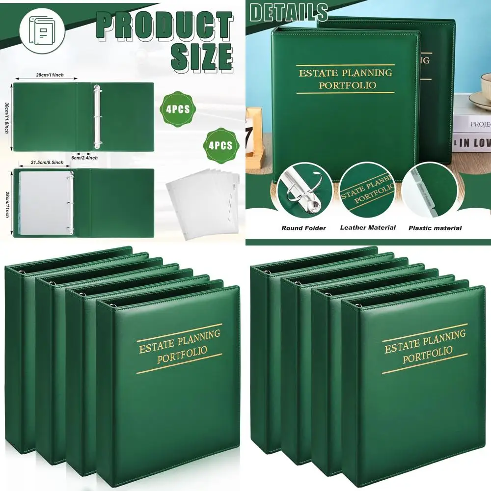 

Estate Planning Portfolio Binder Set, 3-Ring PU Leather with Gold Title & Index Tabs, 11x11.8x2.4 Organizer (Green)
