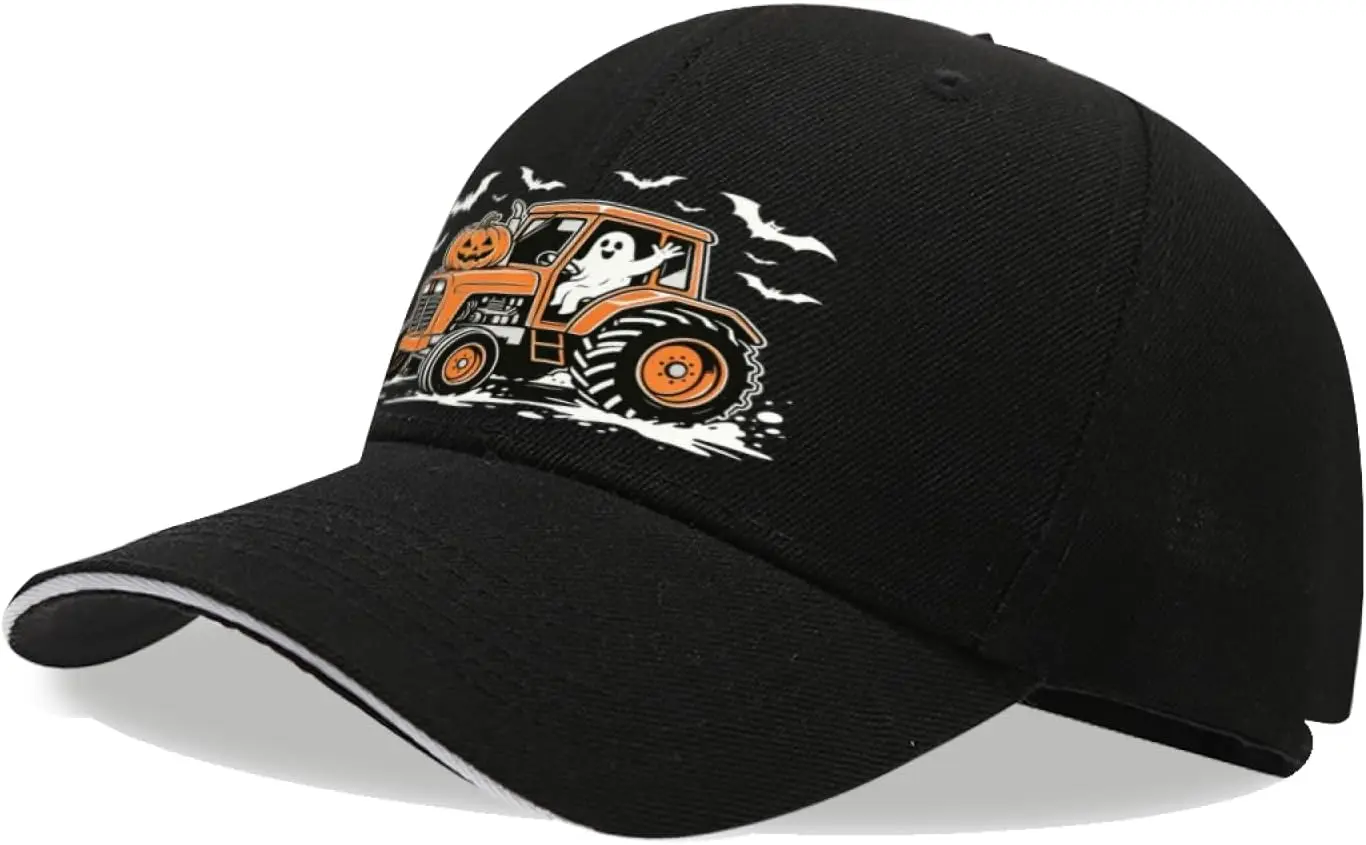 Farmer Tractor Ghost Pumpkin Halloween Sandwich Baseball Cap