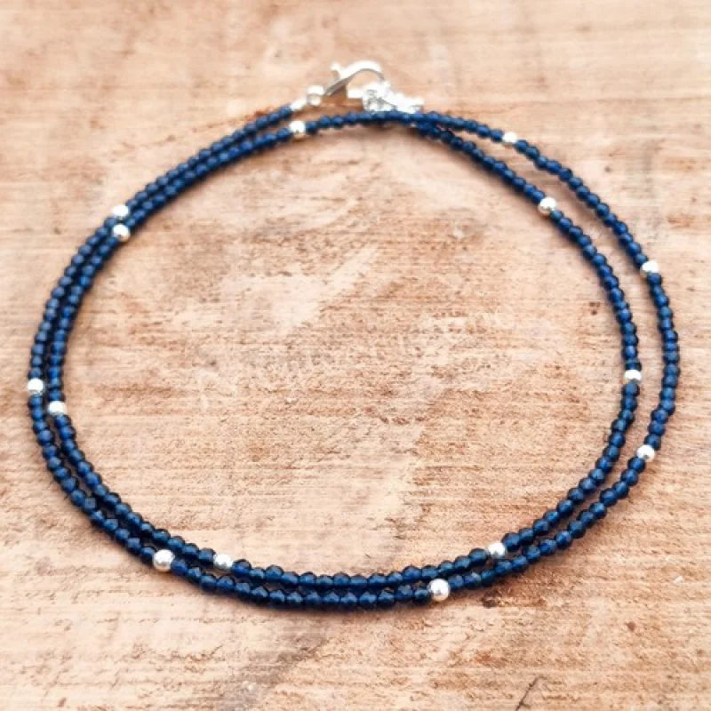 

Blue Diamond Beads, 2mm Faceted Rondelle, Sterling Silver Clasp, Beaded Necklace