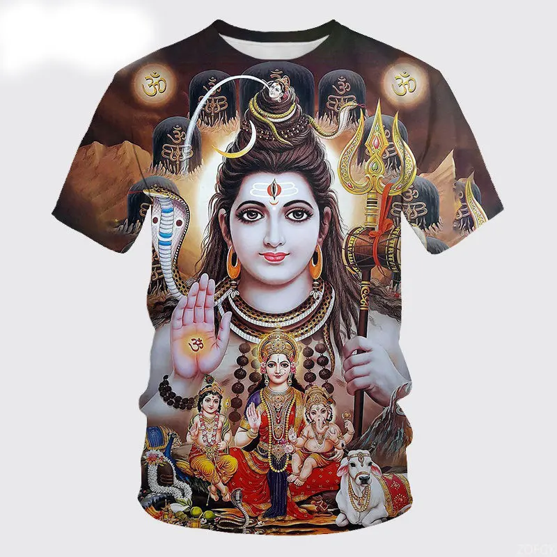 تي شيرت صيفي أنيق للآلهة الهندية جرافيك تي شيرت رجالي جديد غير رسمي كبير الحجم مطبوع برقبة دائرية وأكمام قصيرة تي شيرت علوي