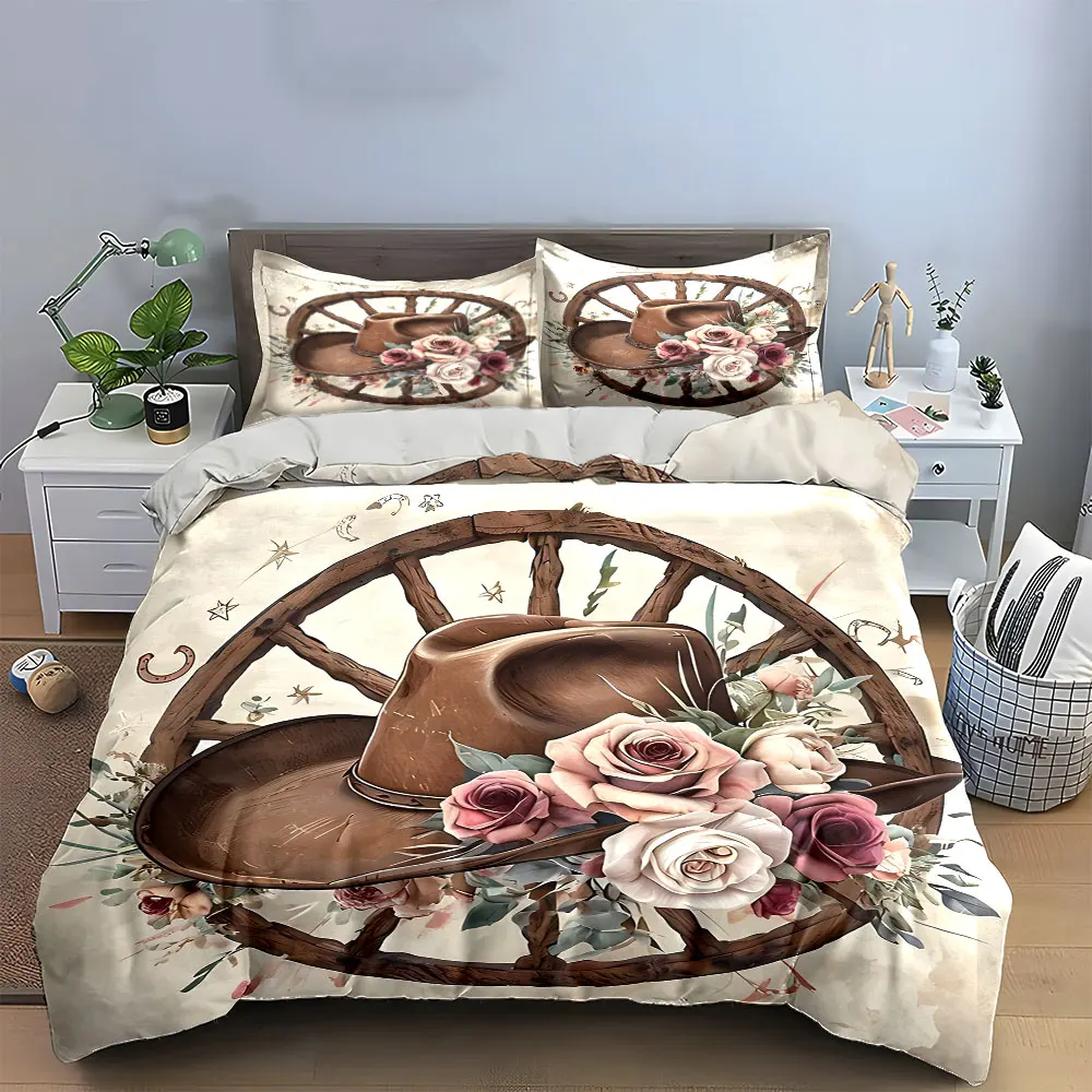 Cowboy Theme Floral Decor Set Multiple sizes kid's and adults' bedroom Exquisite 3PC bedding set, gift