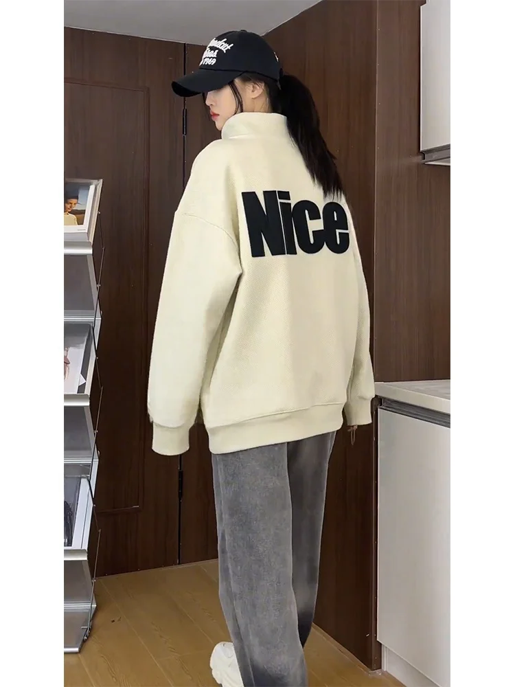 

Men's Fce Lined Print Sweatirt Casual Loose Fit f Zip High Collar Autumn Winter Outerwear for Couples Comfortable Str...