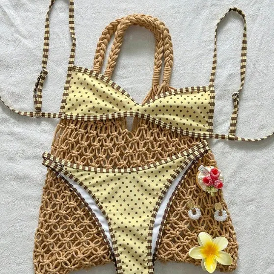 

S - XL Polka Dot Bikini Female Swimsuit Women Swimwear Two-pieces Bikini Set Padded High Leg Cut Bather Bathing Suit Swim