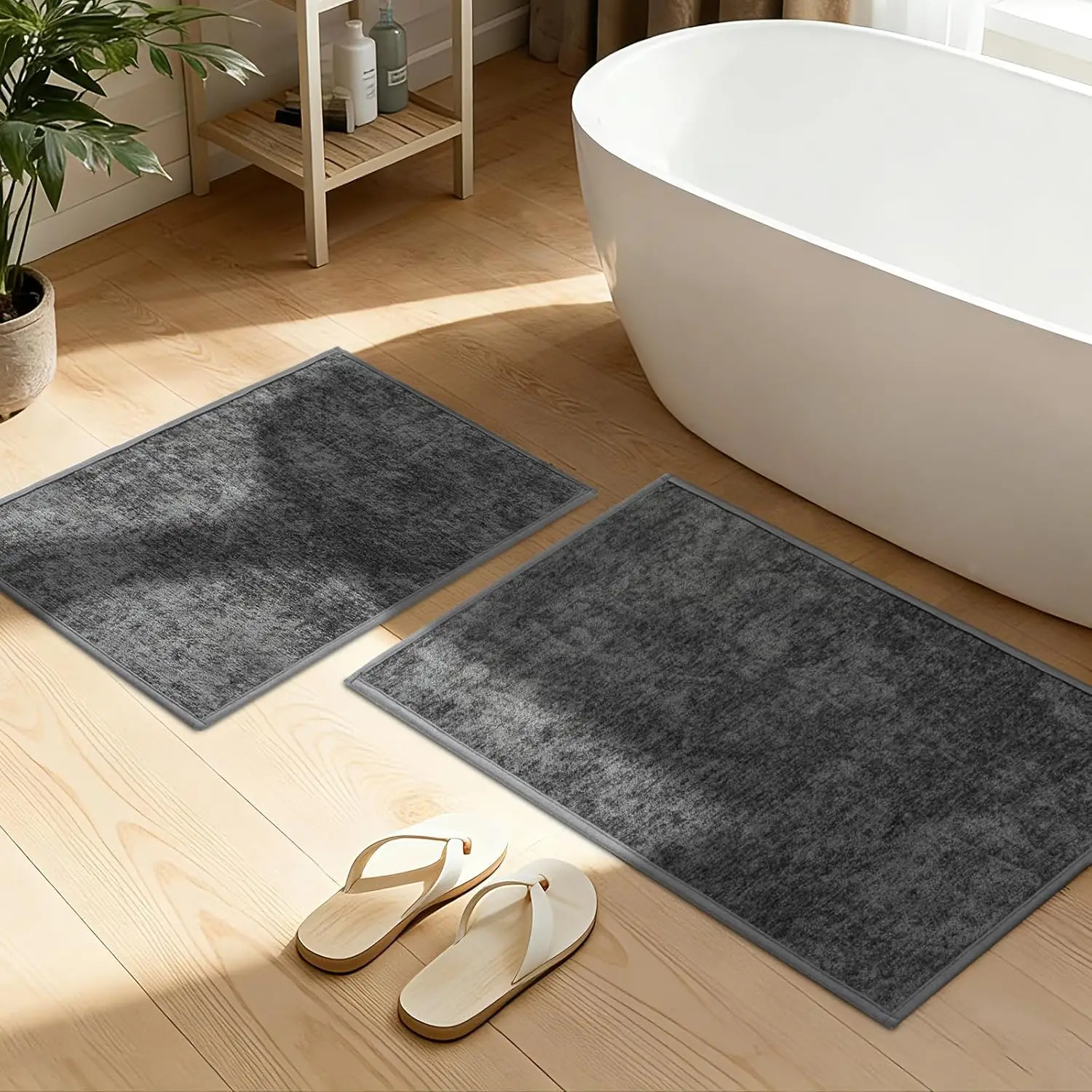 

Dark Gray Bathroom Rugs Set, Ultra Thin Non-Slip Quick Dry Absorbent Machine Washable for Bathtub Sink Decor (17x24 + 17x32)