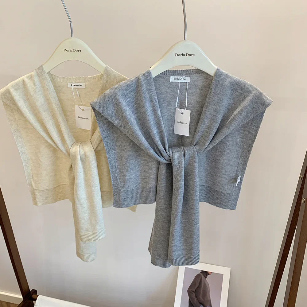 

Женский короткий болеро-кардиган в корейском стиле, шарф с запахом, массивная вязаная накидка на плечо, палантин на осень-весну