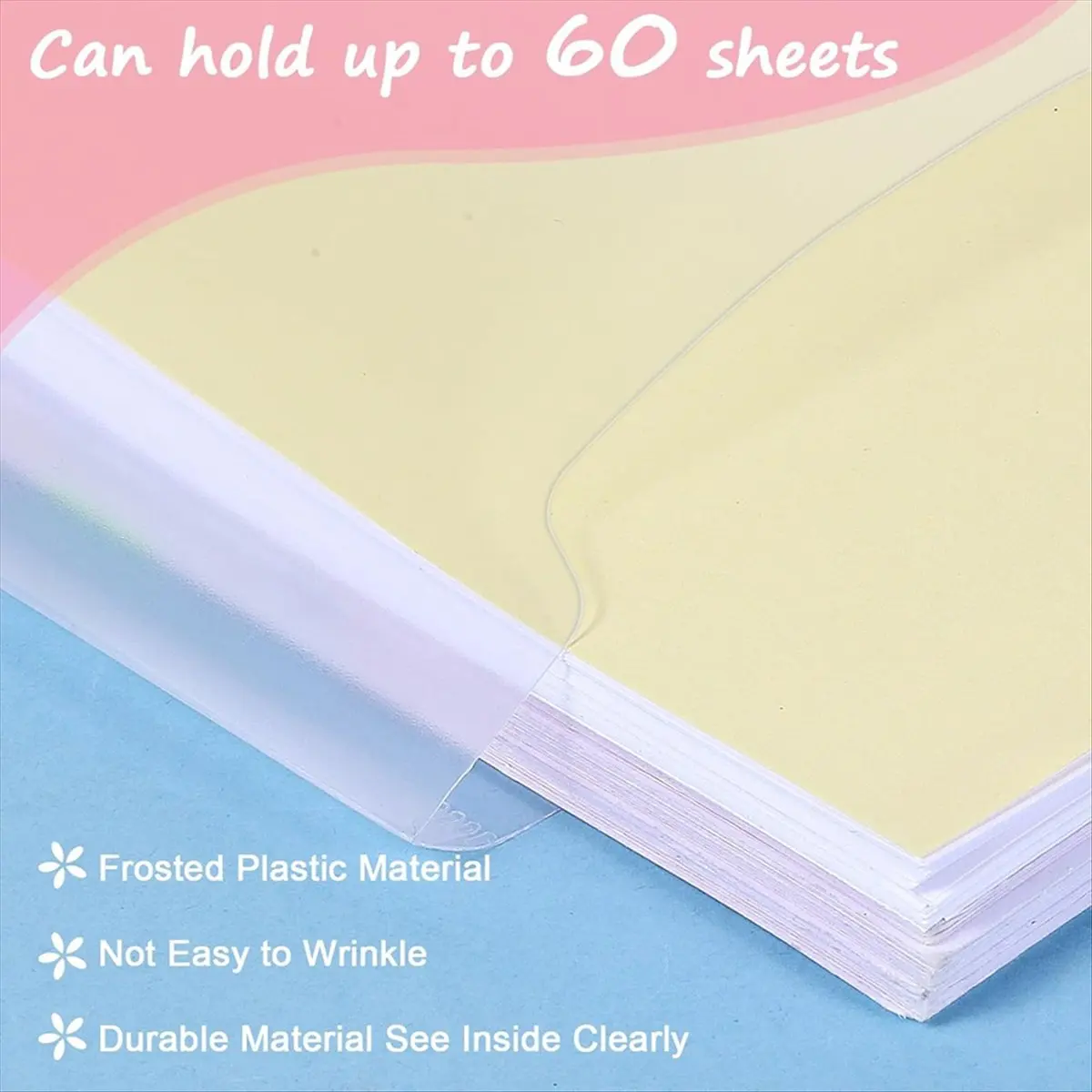 A24I Paper Storage Organizer Clear Plastic Sleeves with 120 Pcs Sticky Tabs Storage Folder Holder Without Closure for Photos