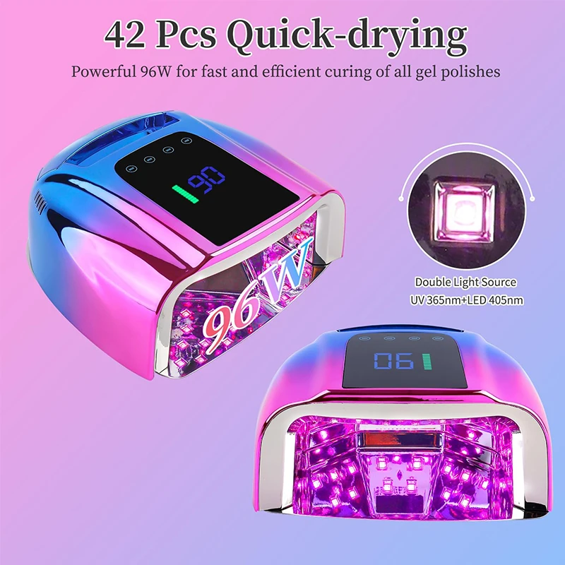 Woobeal 96W Mirror Bottom Nail Lamp with Handle Cordless Manicure Dryer Wireless UV Light for Nails Rechargeable Nail LED Lamp