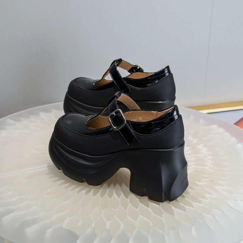 Fujin 9cm Mary Jane damskie mokasyny letnia platforma klinowy gumowy haczyk wiosna jesieล Retro brytyjskie buty z lakierowanej skรณry