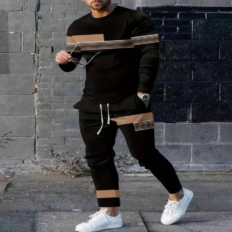Spring Tracksuit Long Sleep T Shirt+Sweatants Suit Men Streetwear Vintage Sweatshirt Oversized Men Clothing 2 Piece Sets 2024