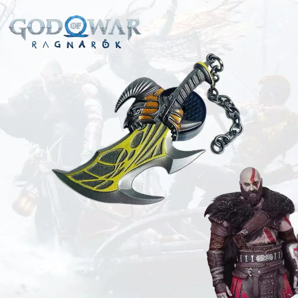 4inch God of War Leviathan Axe Gold Plated Metal Axe Japanese Samurai Sabre Ninja Blade Cosplay Prop Safe Collection Toy Gift