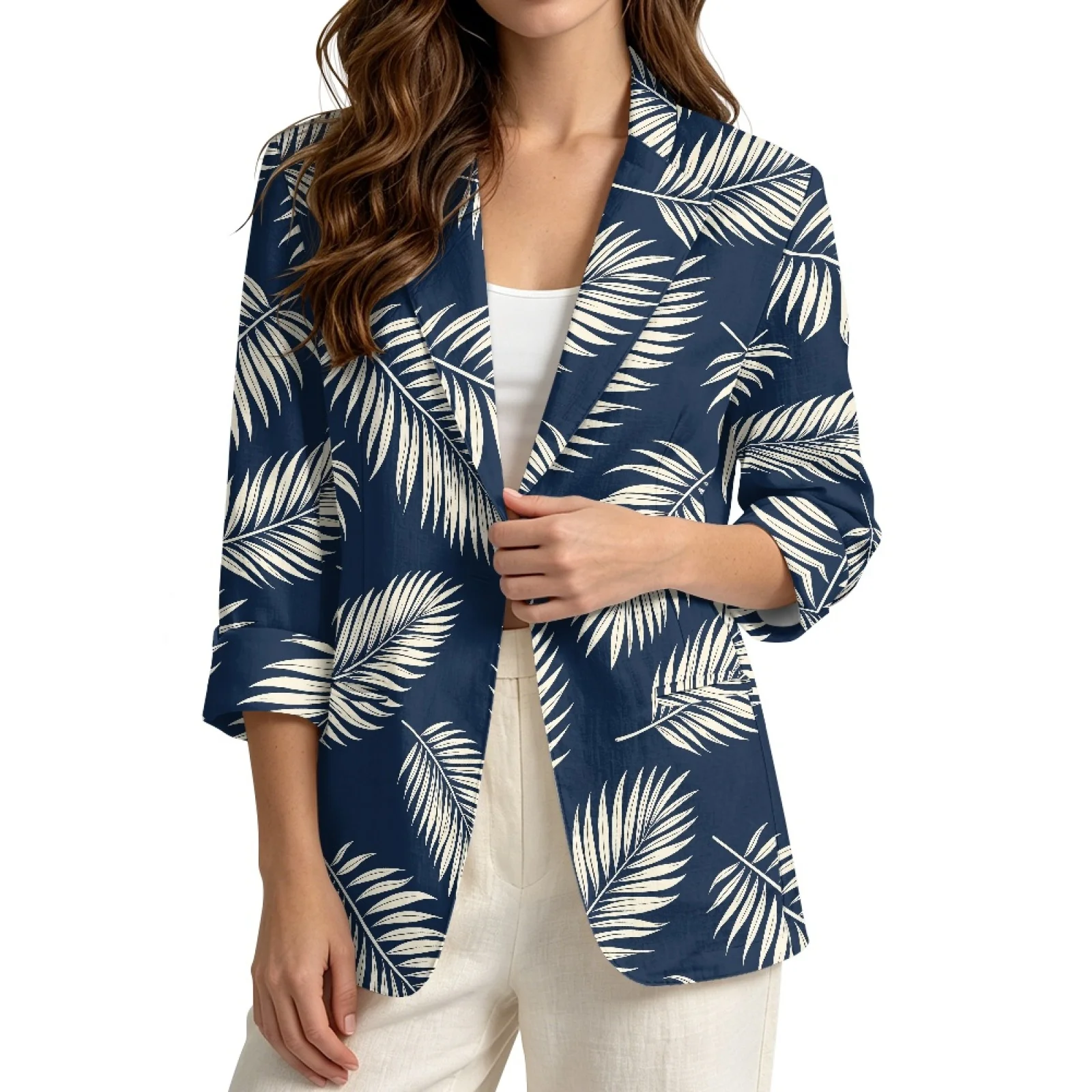 PENSTROLL Palm Leaf Linen Style Fall Jackets Open Front Open Front Cardigans for Business Sizes S-3XL