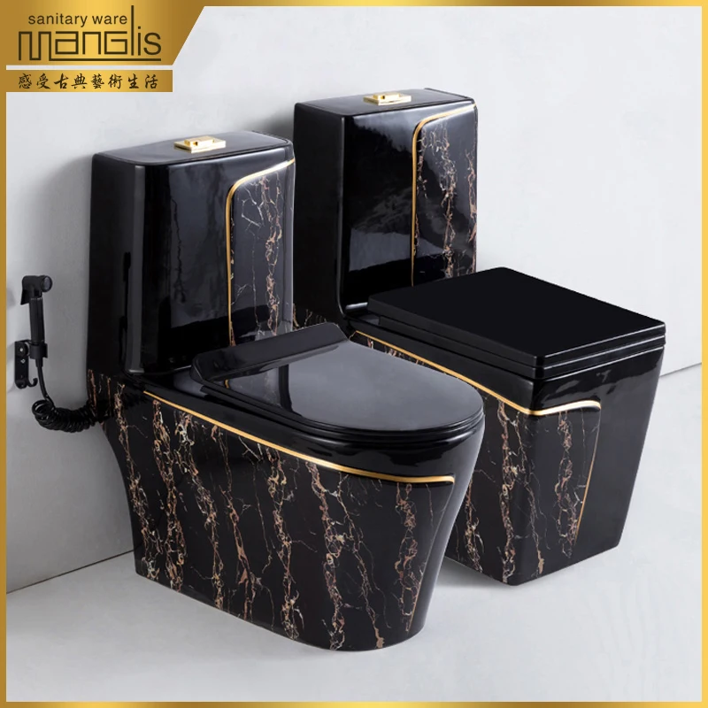 Light luxury household European toilet black color siphon marble pattern water-saving toilet pumping ceramic toilet