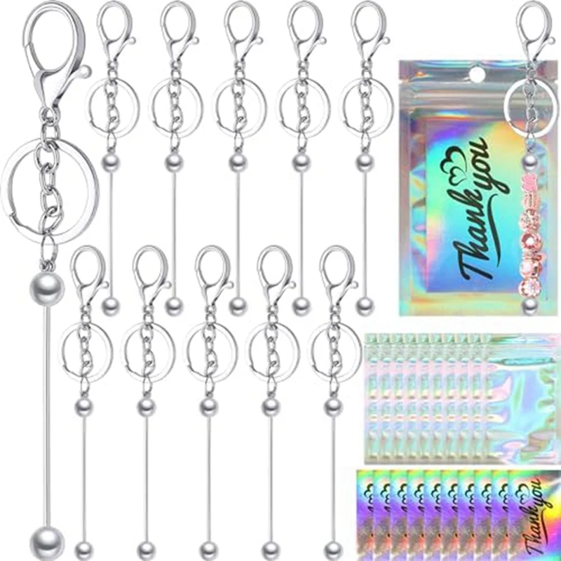 

Metal Bead Keychain Set Beadable Keychain Bar Metal For DIY Craft Projects Making