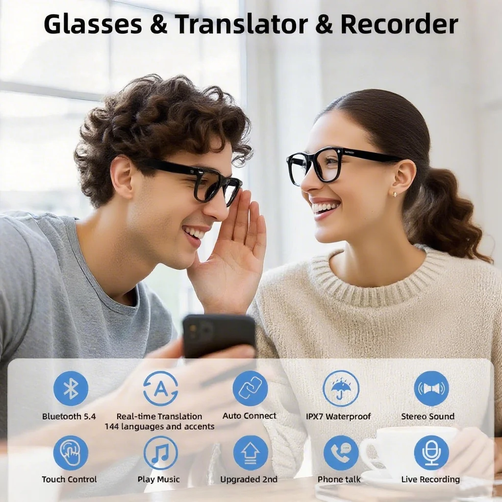 Smart Glasses Recording Videos Photo Recognition Answer AI Translation 260mAh  IP65 Waterproof Bluetooth call Camera Glasses
