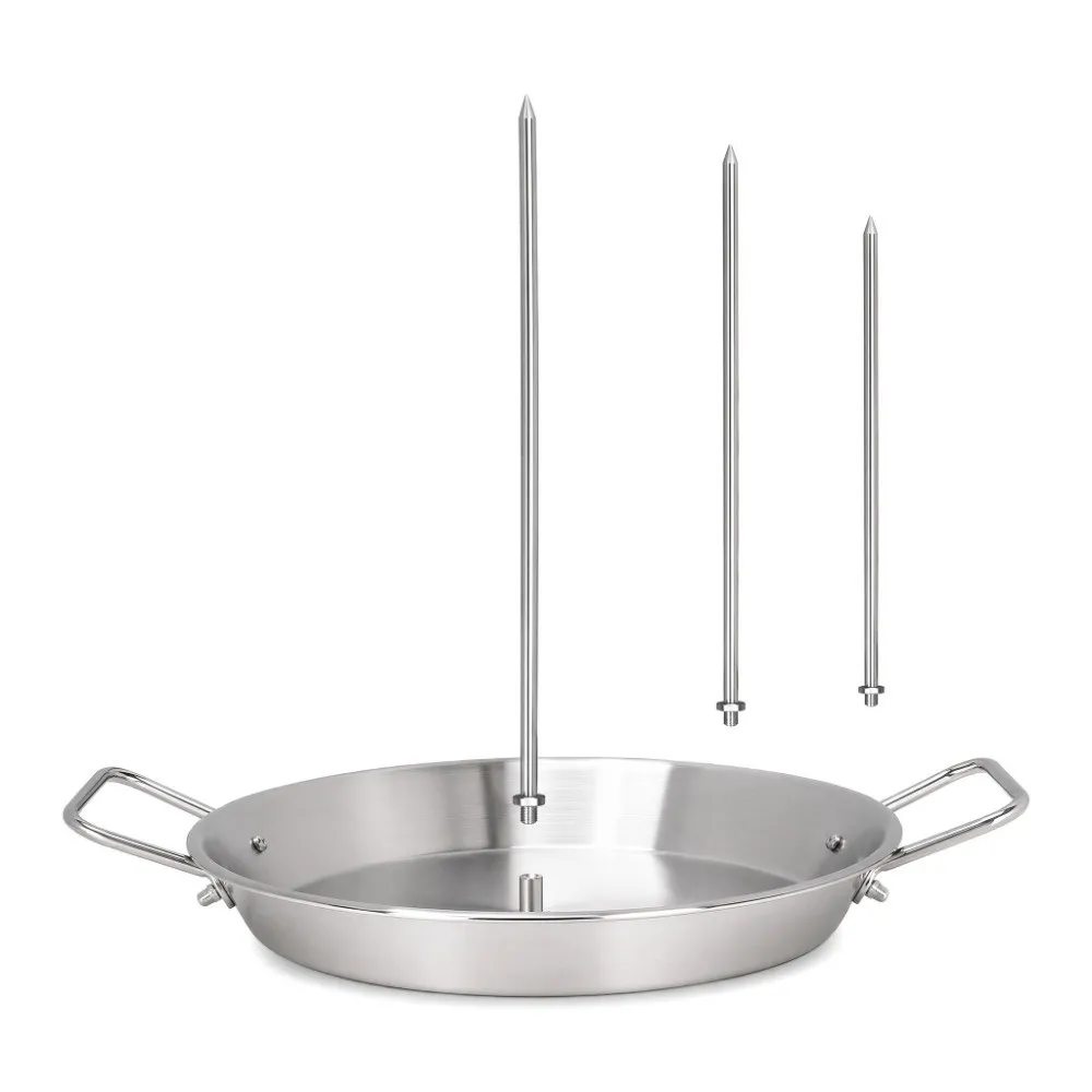 Stainless Steel Vertical Skewer Set Silver Round Pan Shawarma Spit Stand Detachable Spikes Polished Finish Al Pastor Skewer view 5