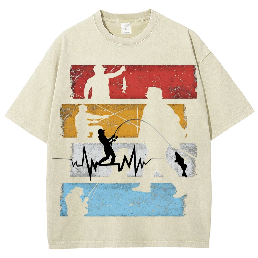 تي شيرت أنماط فريدة من نوعها لصيد السمك، ملابس نسائية، تي شيرت مغسول، كاجوال نسائي، رسومات Y2k، مرسومة يدويًا، طراز ريترو خارجي