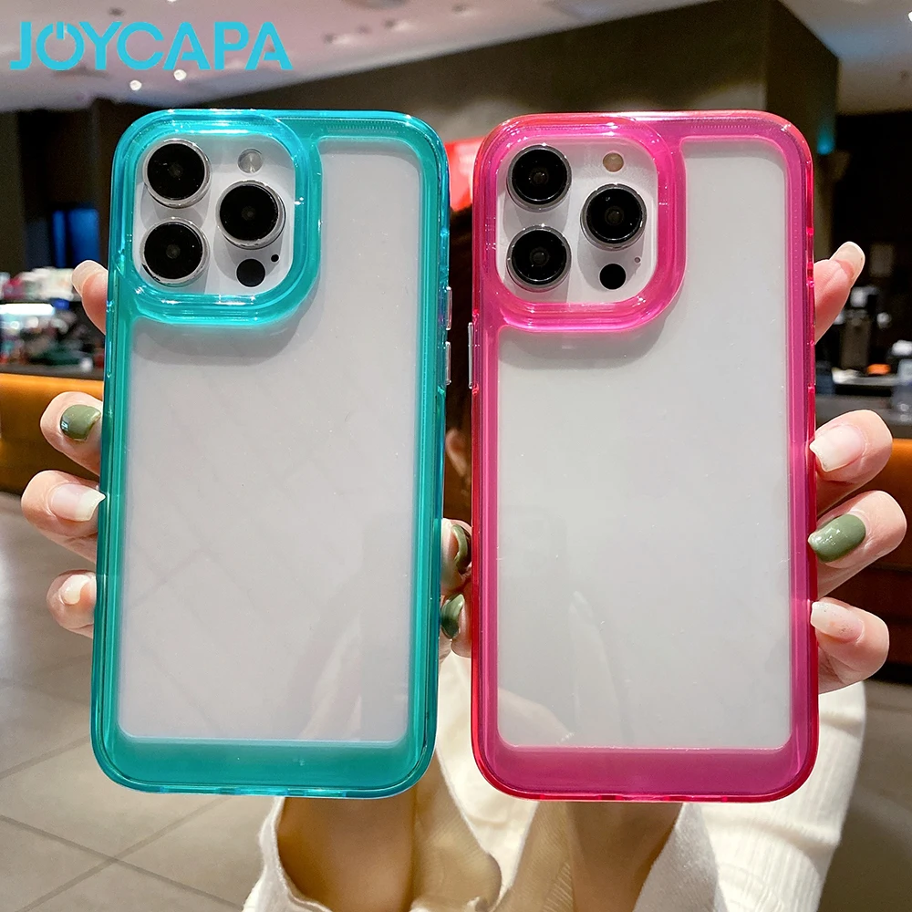 Transparent Hard Acrylic Bumper Case For iPhone 15 14 13 12 11 Mini Pro XS Max XR X 8 7 Plus SE Shockproof Clear Cover Coque