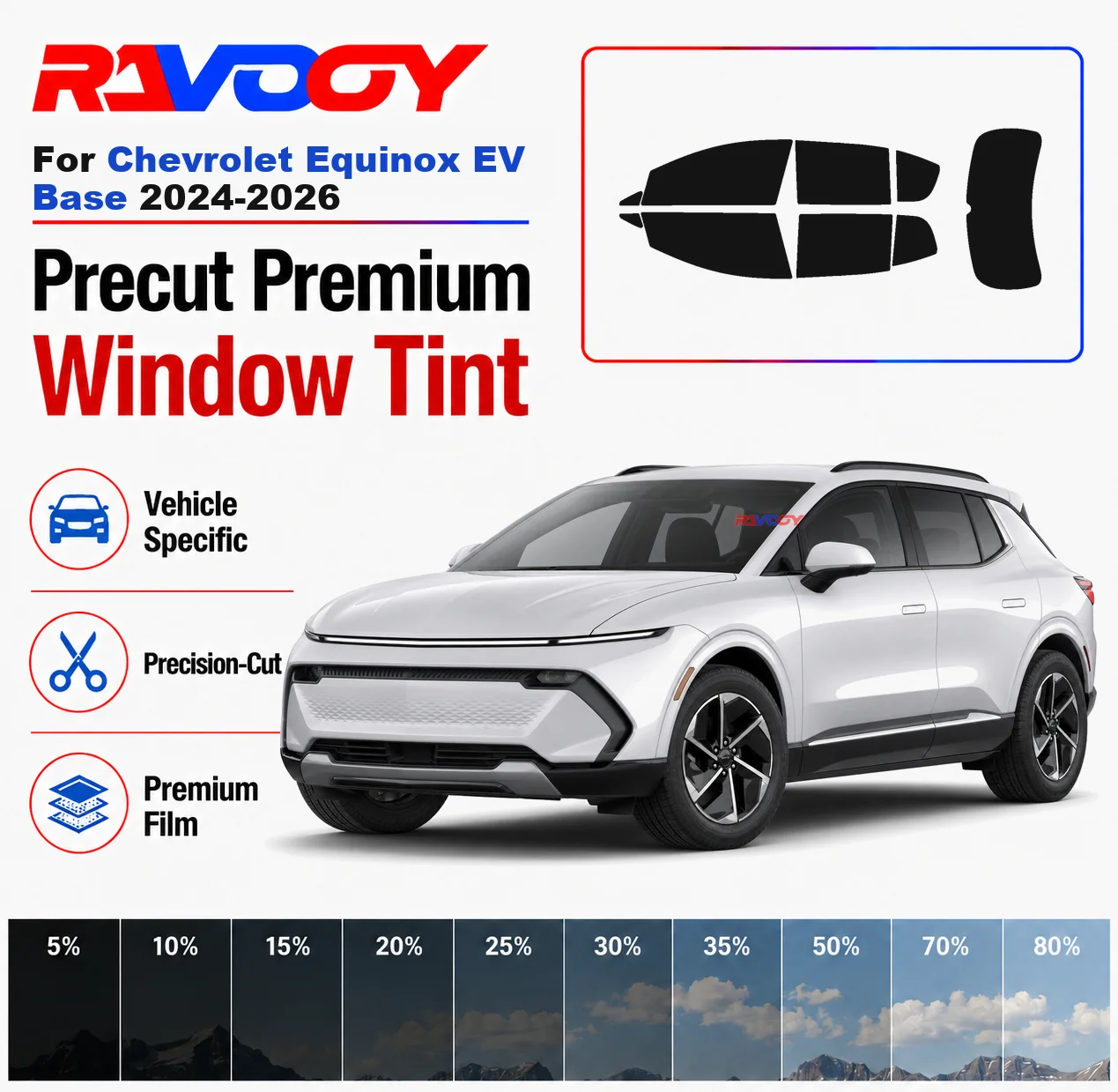 Premium Precut Window Tint Kit Front Rear Windows Rear Windshield For Chevrolet Equinox EV Base 2024-2026 Nano Ceramic Film
