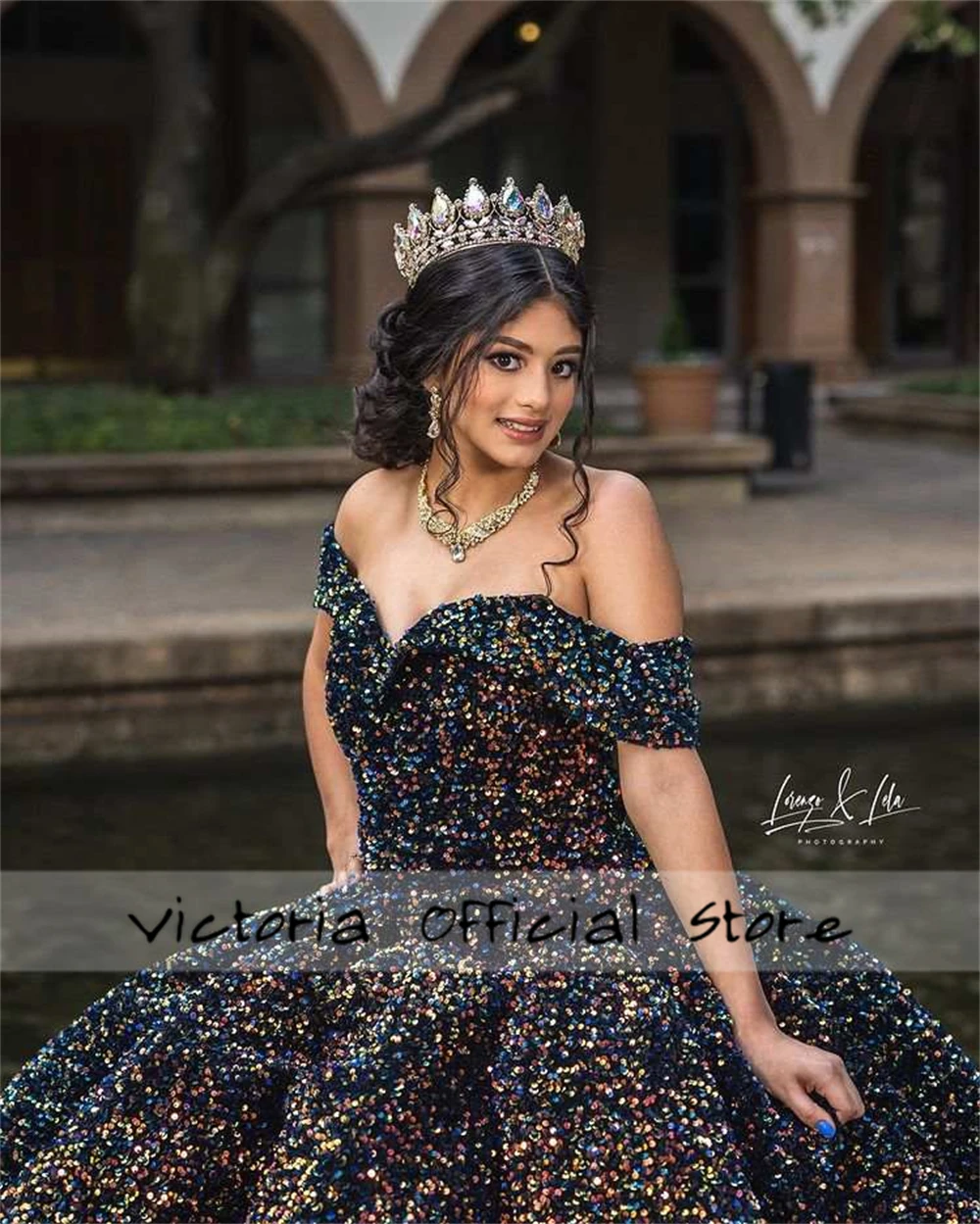 Vestido de baile de quinceañera con lentejuelas negras brillantes, hombros descubiertos, dulce vestido de dieciséis, vestidos de novia, vestido de gala