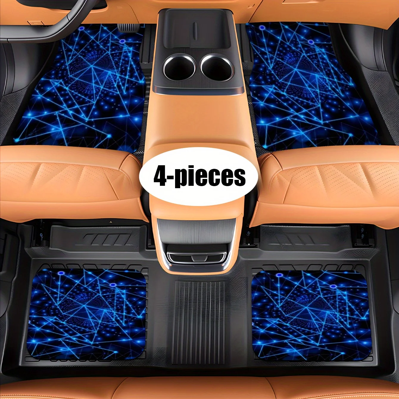 4pcs Car Floor Mats | Unique Blue Network Line Pattern, Polyester, Universal Fit For Sedans/SUVs, Ideal For Christmas, Thanksgiv
