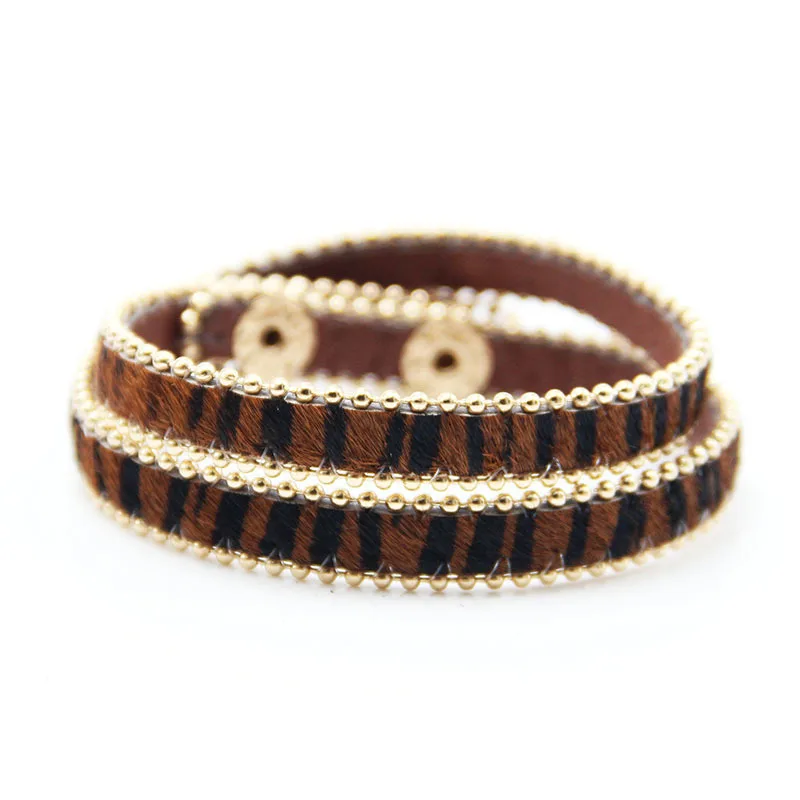 New product Fashion Leopard Print Bracelets For Women Boho Gold Color Button Vintage Wrap Bracelet Christmas Punk Jewelry