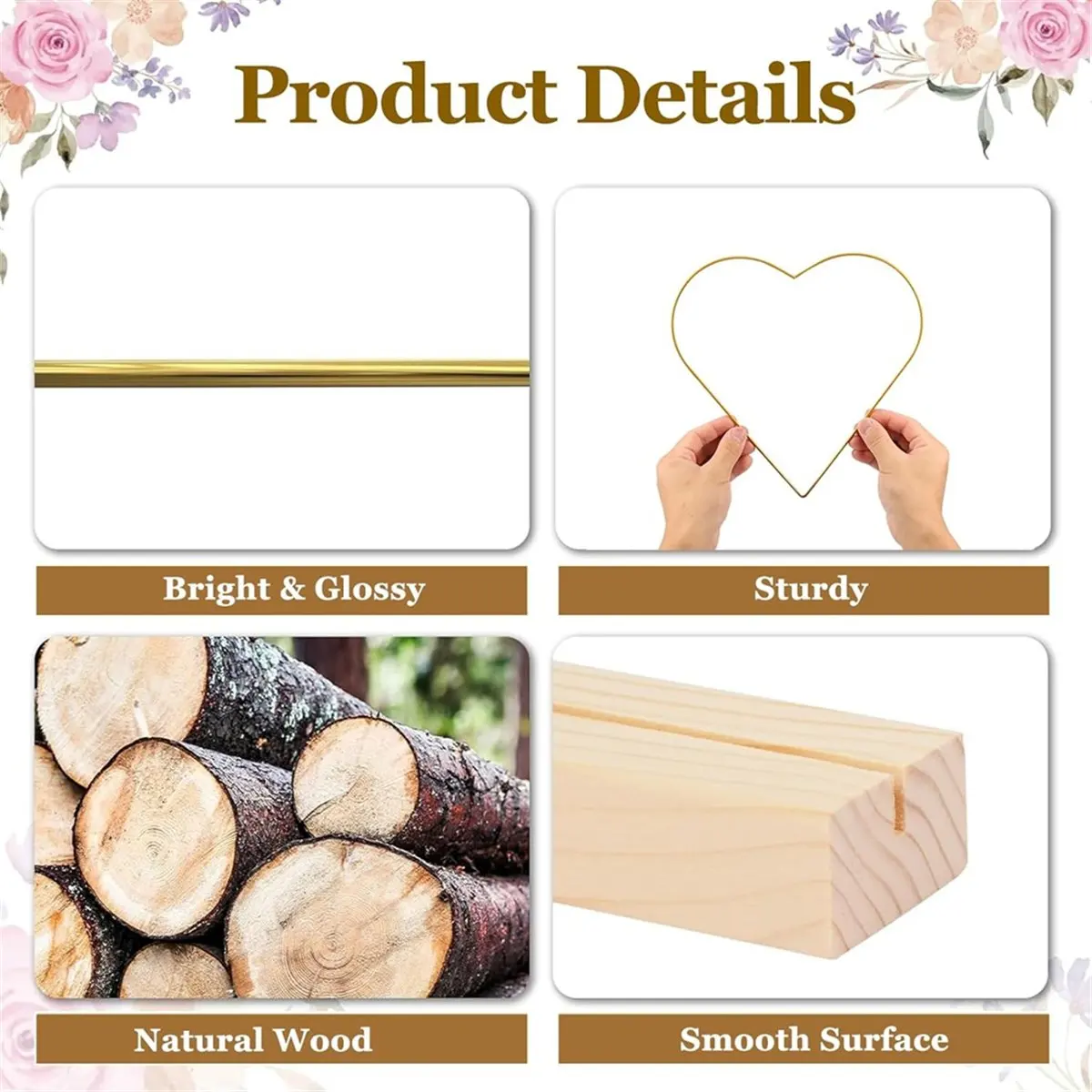 T32C New 10Pcs Floral Hoop Centerpiece, Heart Shaped Wreath Ring, Metal Wreath Frame with Wood Base,for DIY Decoration Crafts