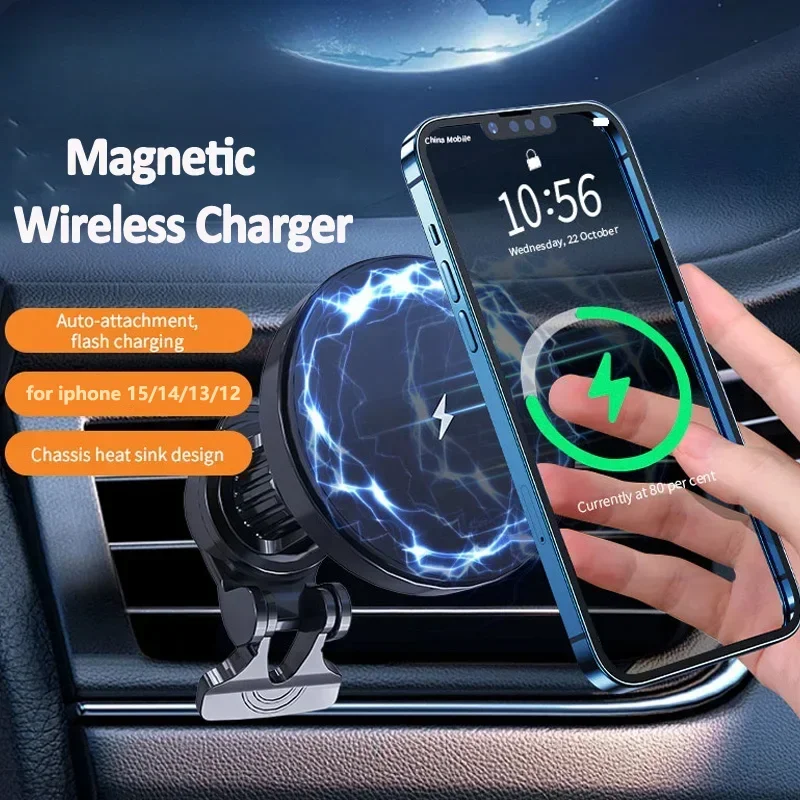 Magnetic Car Wireless Charger Phone Mount Holder For iPhone 15 14 13 12 11Pro Max Magnet Car Fast Charging Air Vent Chip Station
