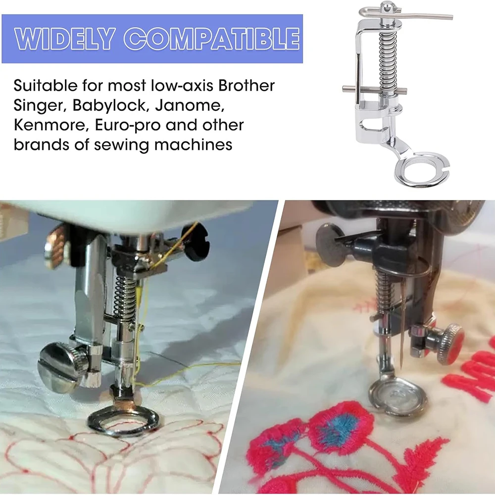 1PC Metal Free Motion Quilting Darning Presser Foot Sewing Tool Compatible with Low Shank Singer Brother Babylock Sewing Machine