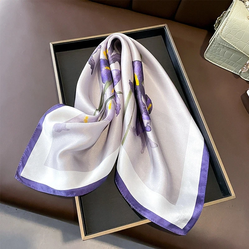

New Scarf Women Spring Purple 100% Real Silk Scarves Wrap Shawl Square Scarves Office Neckerchief Hijab Pashmina Bandana Femme