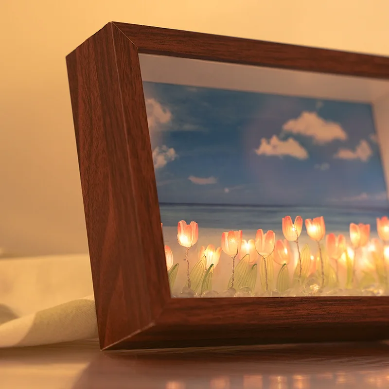 Tulip Glowing Night Lights Photo Frame Handmade DIY Creative Decoration Ornaments Festival Send Girlfriend Girlfriend Gifts