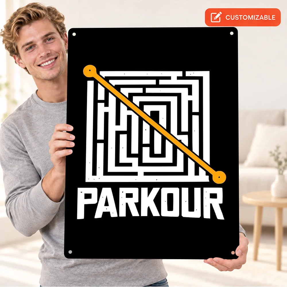 Parkour Maze Graphic Design Printed Poster Personalized Aluminum Metal Sign Minimalist Style Wall Art For Bedroom Collector Gift