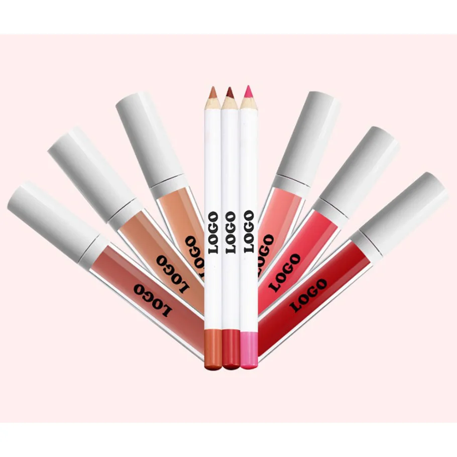 Atacado maquiagem vegana marca própria logotipo personalizado conjunto de brilho labial fosco à prova d'água kit de brilho labial sem transferência de longa duração