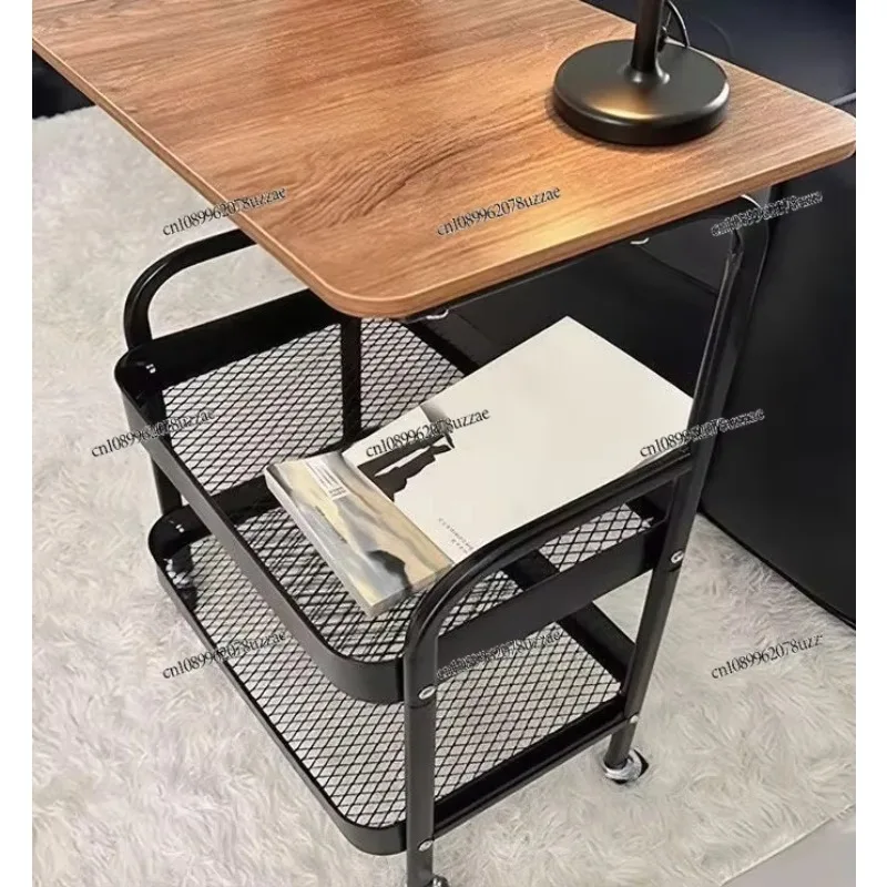 Multifunctional Mobile Storage Rack Retro Style Side End Table Household Sundry Organizer
