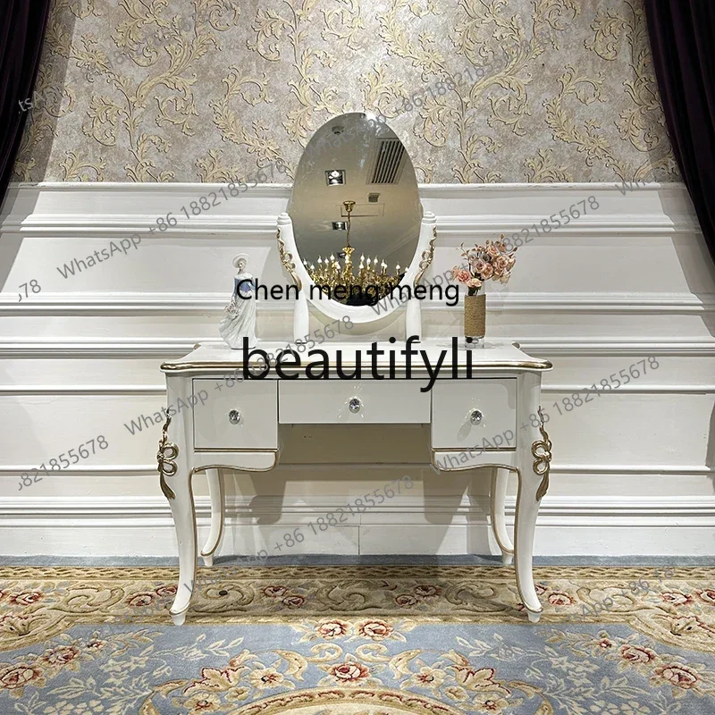 

French solid wood dresser, European court luxury bedroom princess dressing table dressing table storage engraving2936