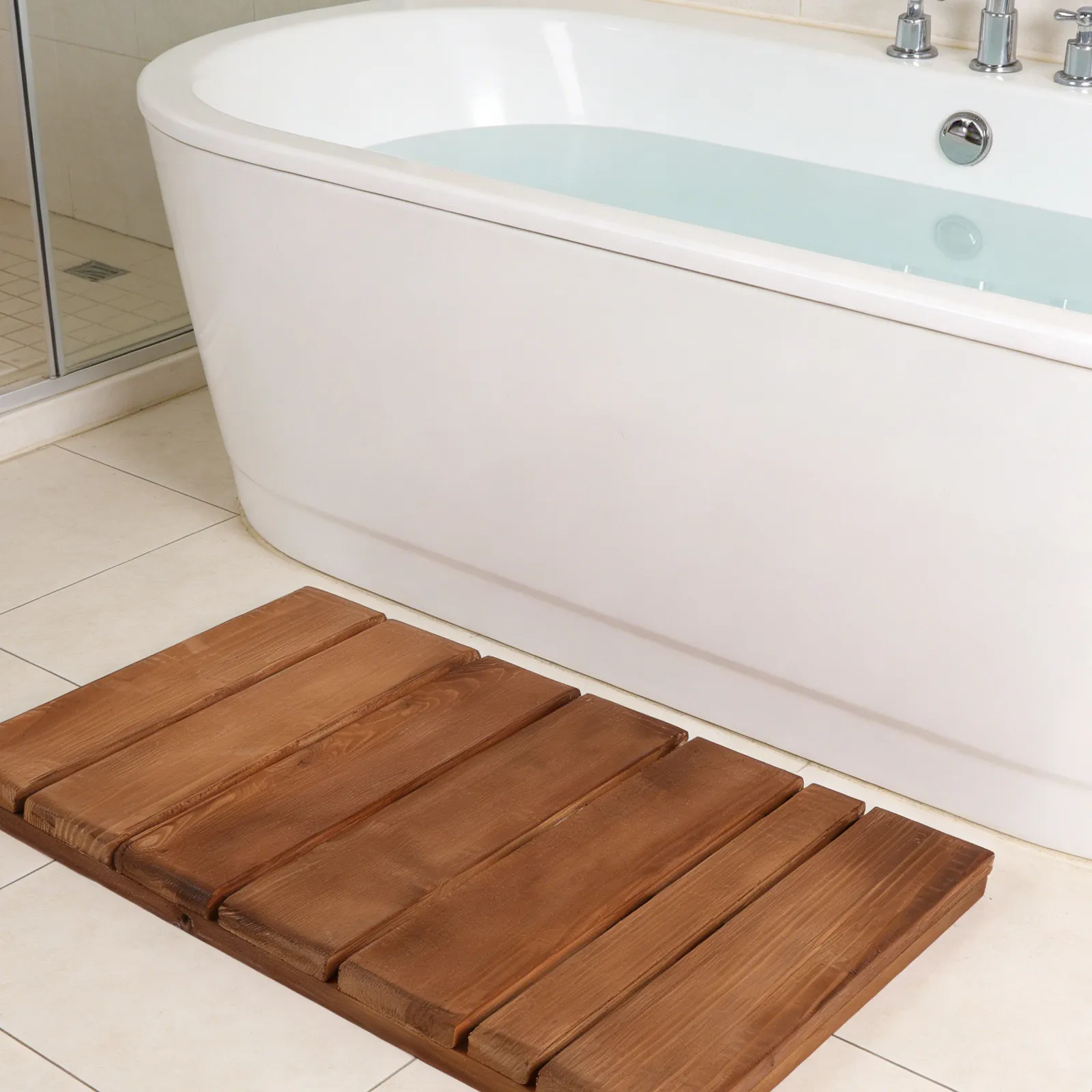 Alfombra de Baño de Madera de Teca, Color Marrón Claro, Antideslizante, para Ducha, Baño, Spa, Sauna, Piscina, Secado Rápido, Protector de Piso para Interiores