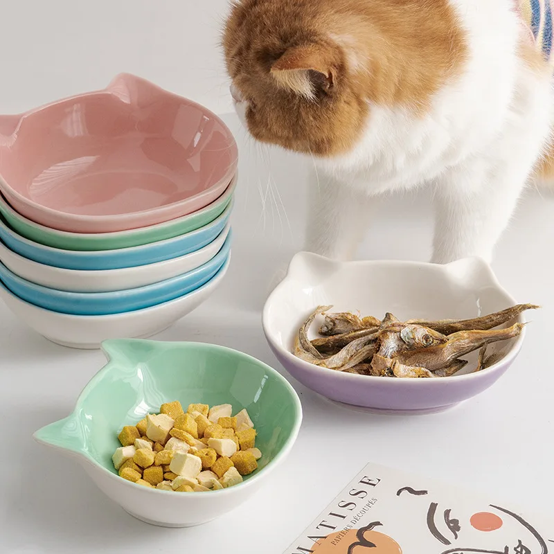 

Cat Bowl Ceramic Cat Dish Kitty Shape Cat Food Feeder Anti-Fall Flip Bowl Non-slip Multiple Colors Shapes Snack Dish Pet Product