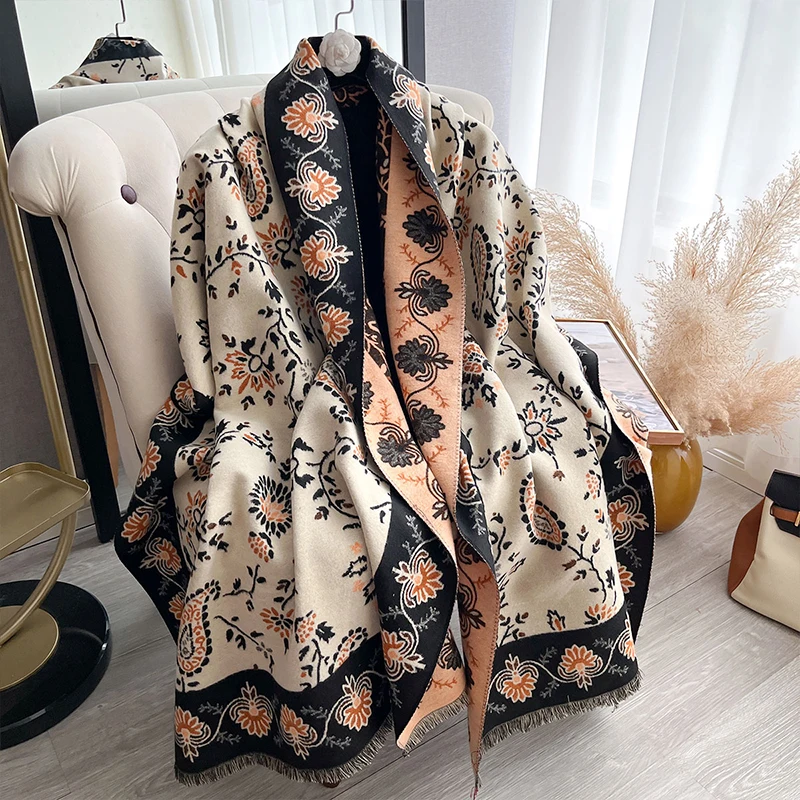 

Winter Cashmere Scarf for Women Jacquard Shawl Wrap Female Pashmina Luxury Brand Poncho Thick Blanket Warm Bufanda Echarpe Femme