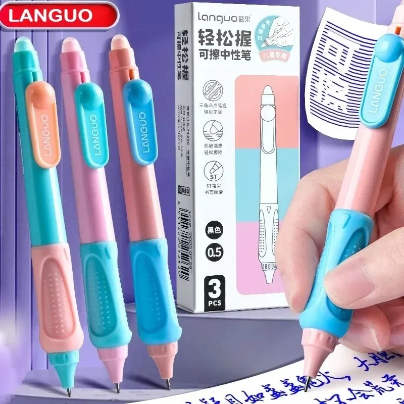 

3Pcs/Set Erasable Gel Pens Kawaii 0.5mm Blue Ink Quick Drying ST Tip Proper Pen for Student Stationery Supplies